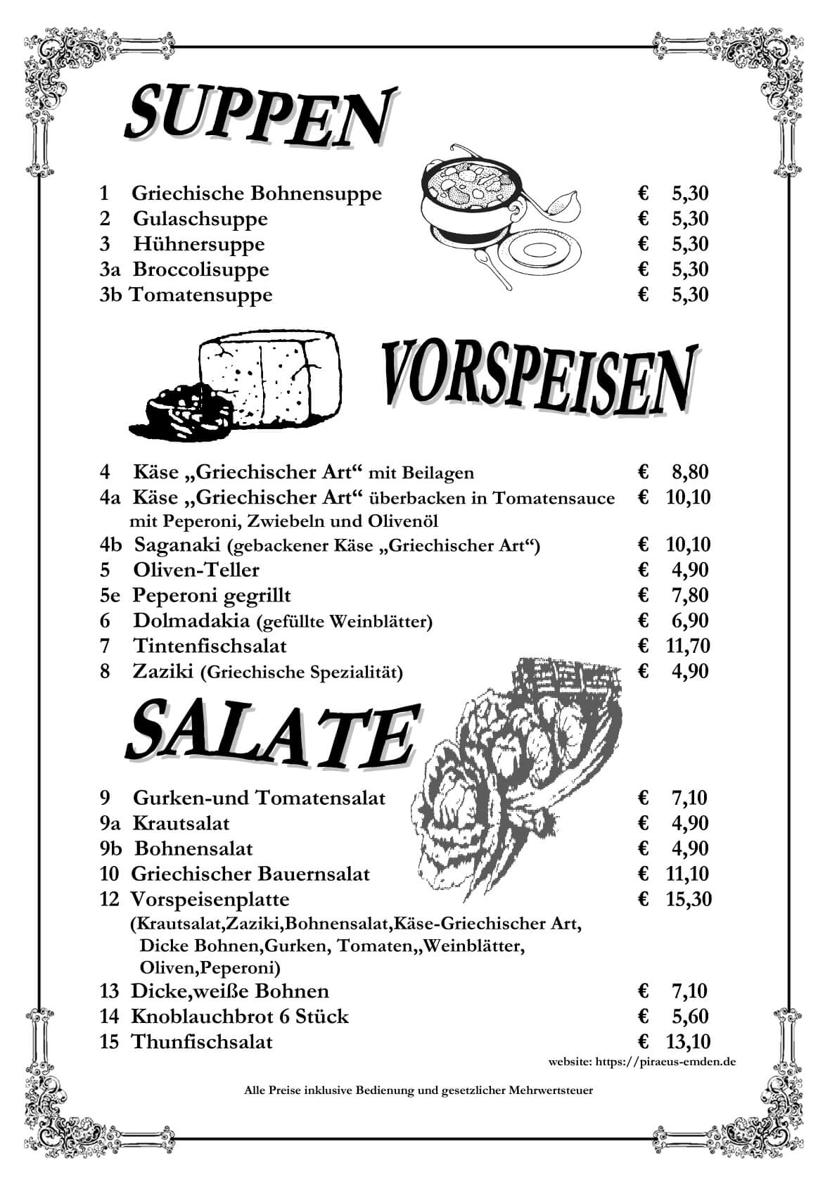 Speisekarte - Restaurant Piräus Emden